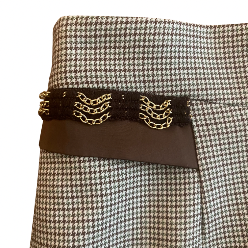 Vintage Green/Brown/White Plaid Print Button Down Skirt Suit (Small/Medium)