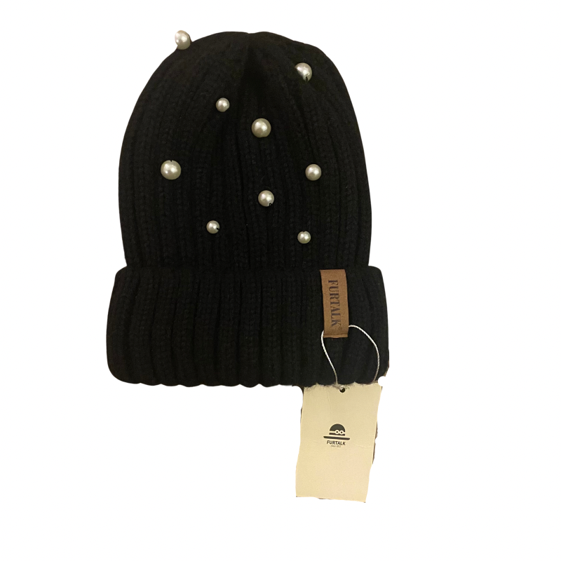 🔔 Upcycled Pearl-Studded Black Knit Beanie