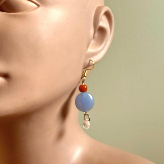 OOAK Beach Sunset Glass Bead Drop Earrings | Handmade