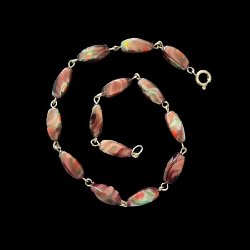 Purple/Blue/Red Swirl Glass Beaded Chain Anklet (L-XL)