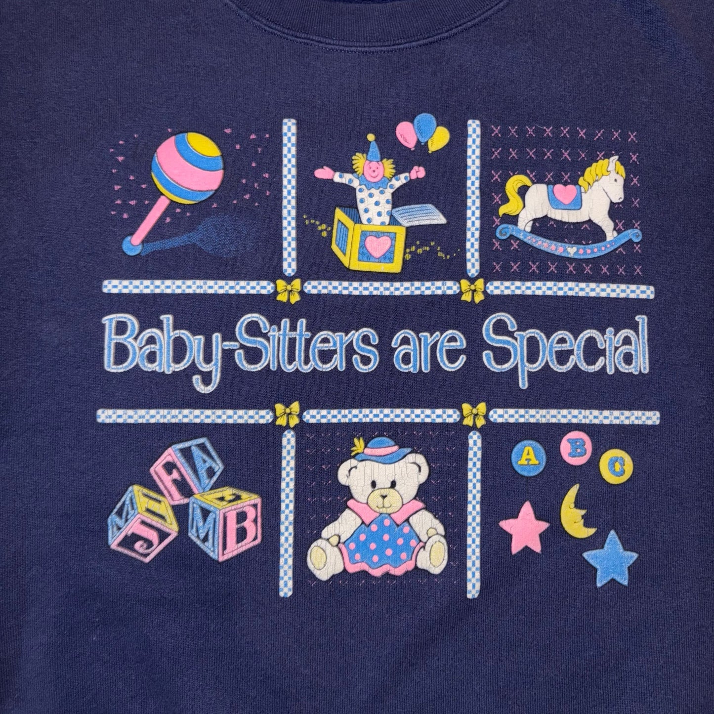 1990’s Vintage Navy Blue “Babysitters are Special” Crewneck Sweater (L)