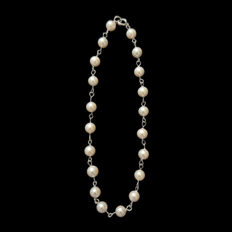 Dainty Vintage Cream Pearl Beaded Chain Anklet (L-XL)