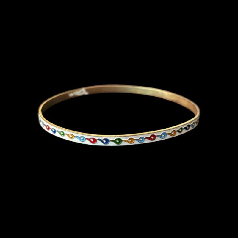 White/Rainbow Scroll Vintage Cloisonné Brass & Enamel Bangle (Medium)