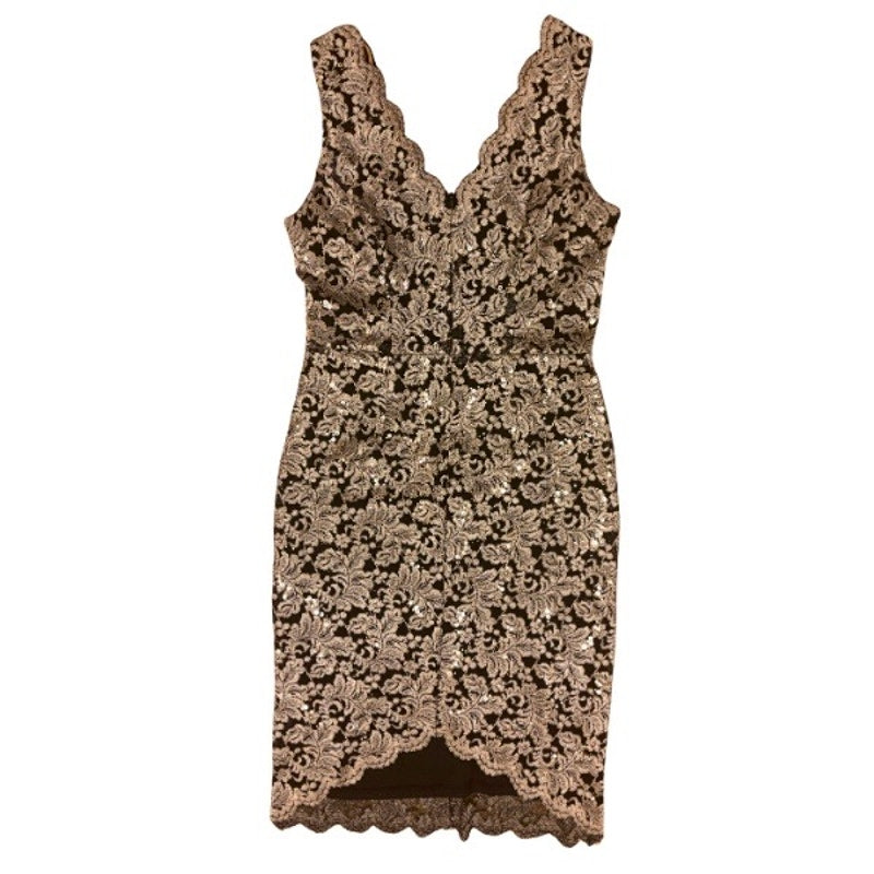 Black & White Gold Sequined Lace Stretch Sleeveless Bodycon Sheath Dress (8)