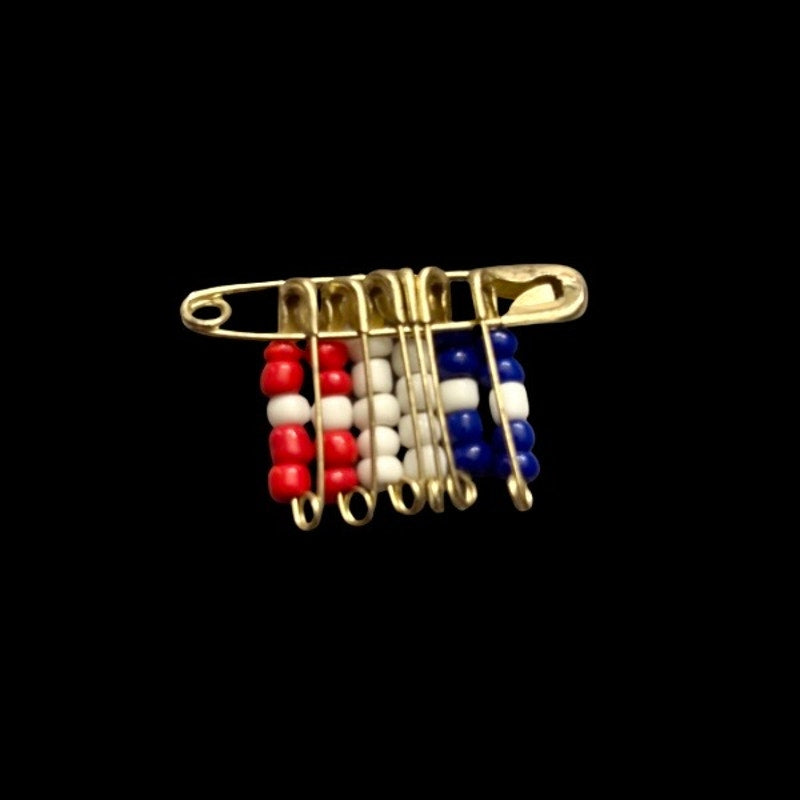 Vintage Tiny Red White & Blue Beaded Safety Pins Pin