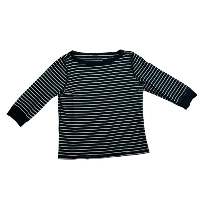 Vintage Sun and Moon Patch Black and Beige Striped 3/4 Sleeve Boat Neck Knit Top (XL)
