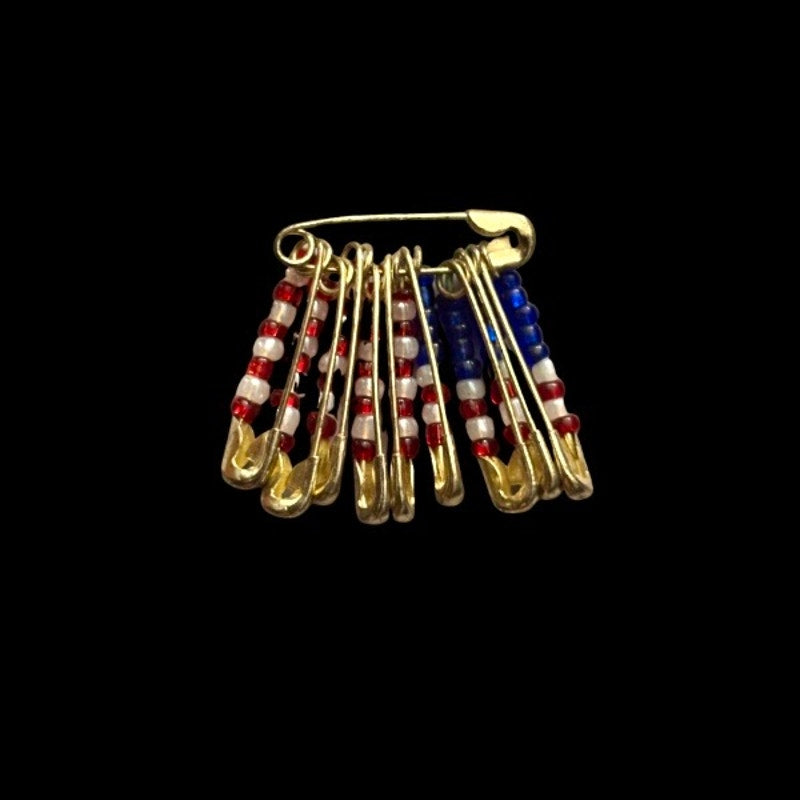 Vintage Tiny American Flag Beaded Safety Pins Pin