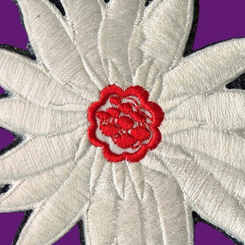 Large White and Red Edelweiss Blossom Vintage Embroidered Patch Pin