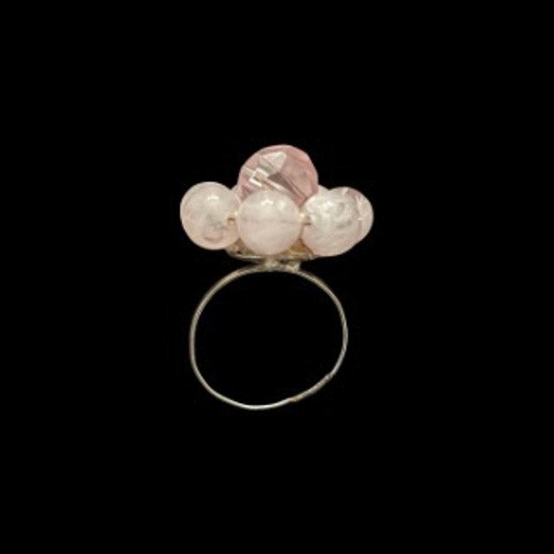 Pastel Pink Beaded Flower Upcycled Vintage Earring Ring (8)