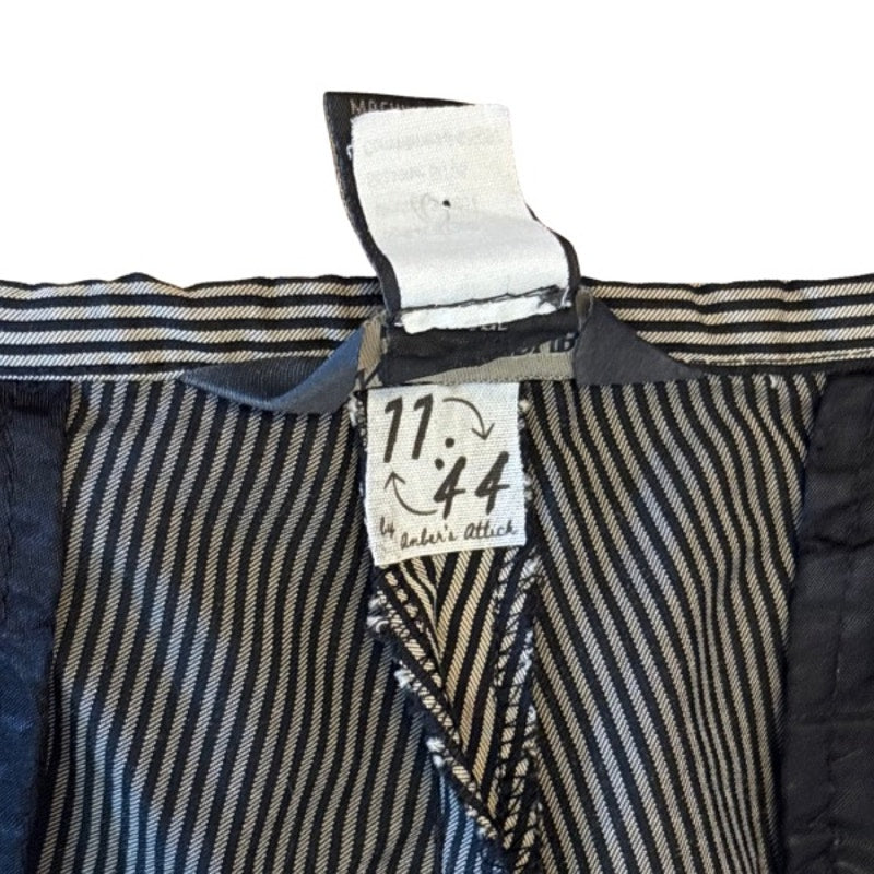 Starry Hem Black and Tan Pinstriped Cotton Blend Capri-length Trousers (12)
