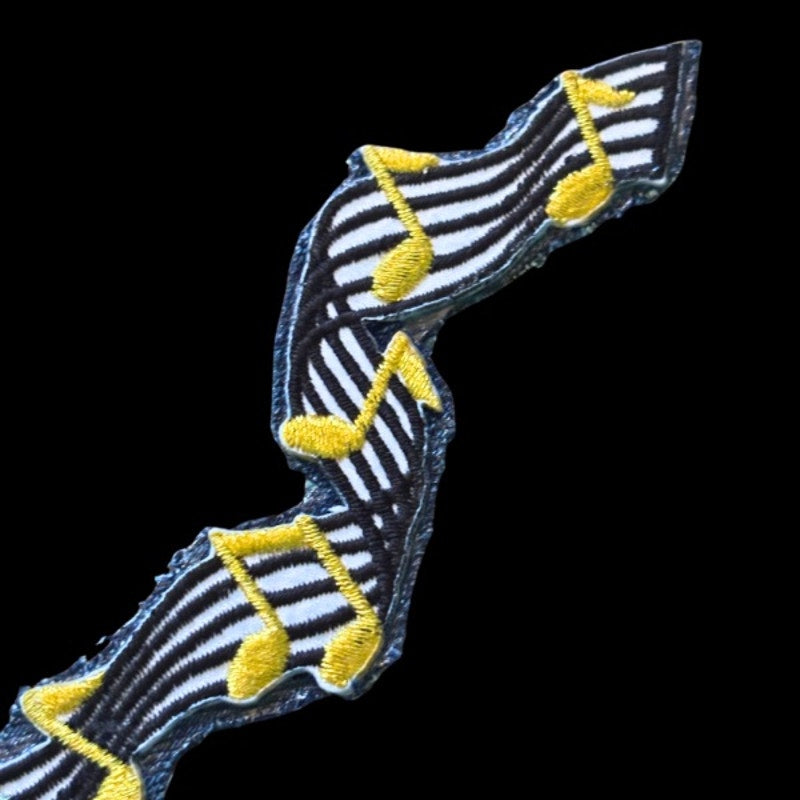 Large Treble Cleft & Playing Saxophone Jazz Music Vintage Embroidered Patch Pin