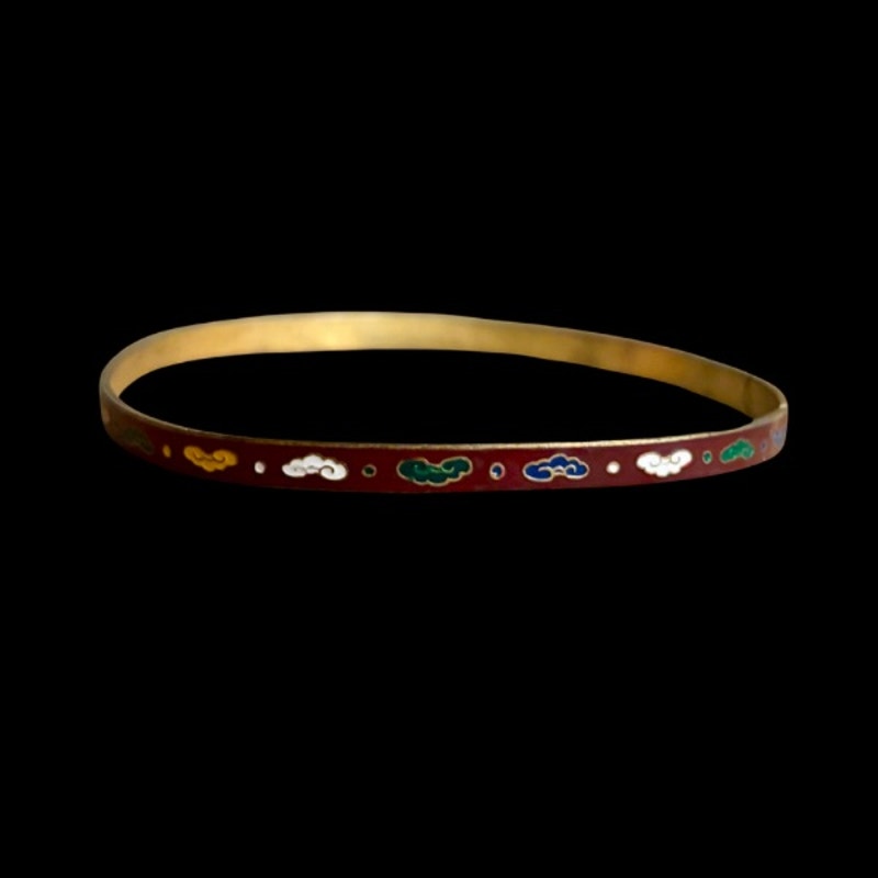 Burgundy/Multi Scroll Vintage Cloisonné Brass & Enamel Bangle (Medium)