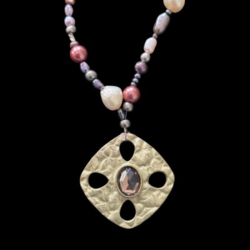 The Royal Buccaneer | Multicolor Double Strand Pearl Bead Pendant Choker Necklace