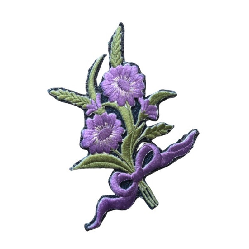 Lilac Purple Flowers and Wheat Bouquet Vintage Embroidered Patch Pin