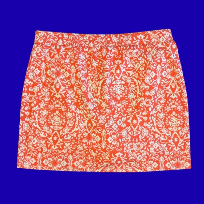 Coral Orange & White Flower Print Split-Hem Skort (L)