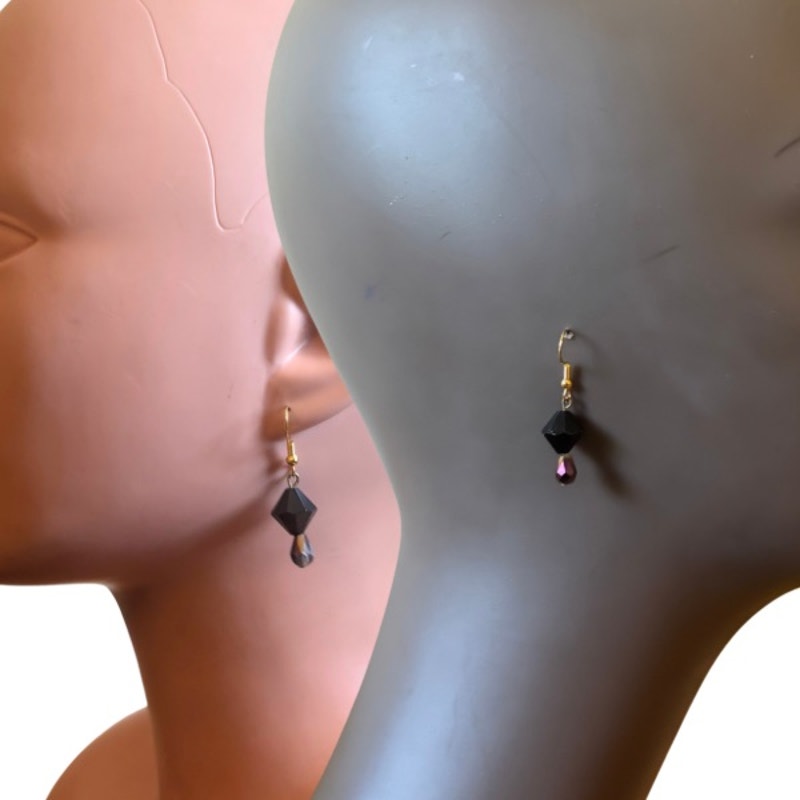 Vampire Tears | Dainty Black & Colorshift Silver/Purple Drop Earrings