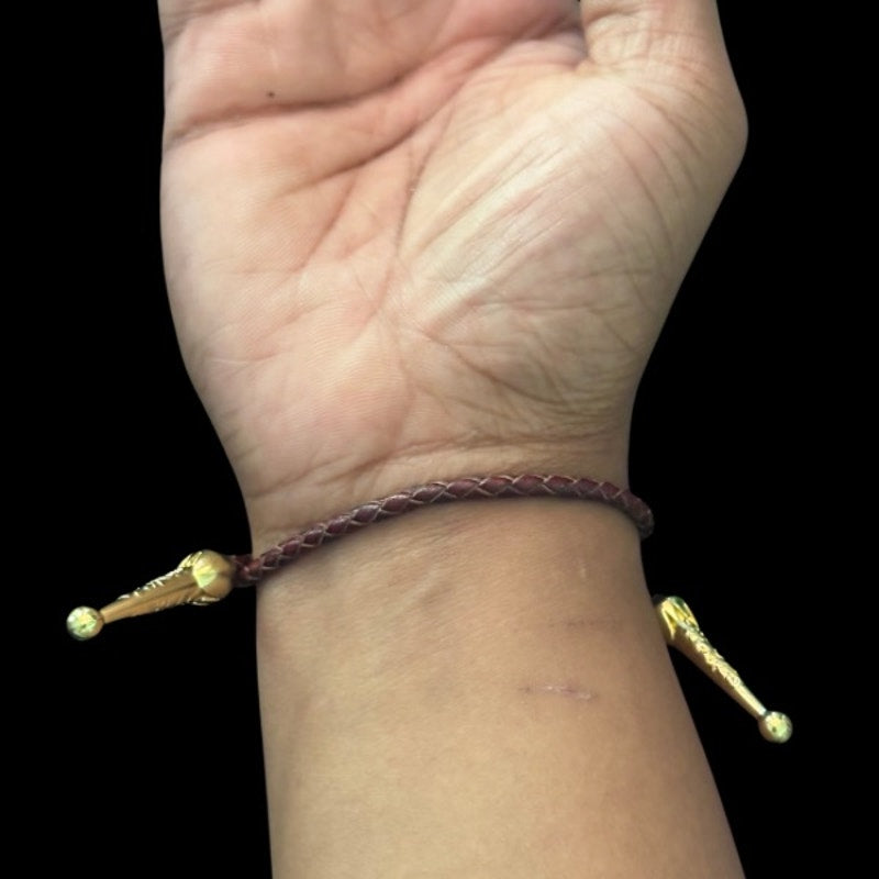 Upcycled Vintage Gold Toned Leaf Bolo Bracelet