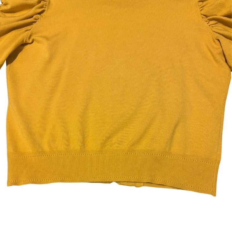 Mustard Yellow Beaded Flower Ruched Half Sleeve Cardigan (Large)