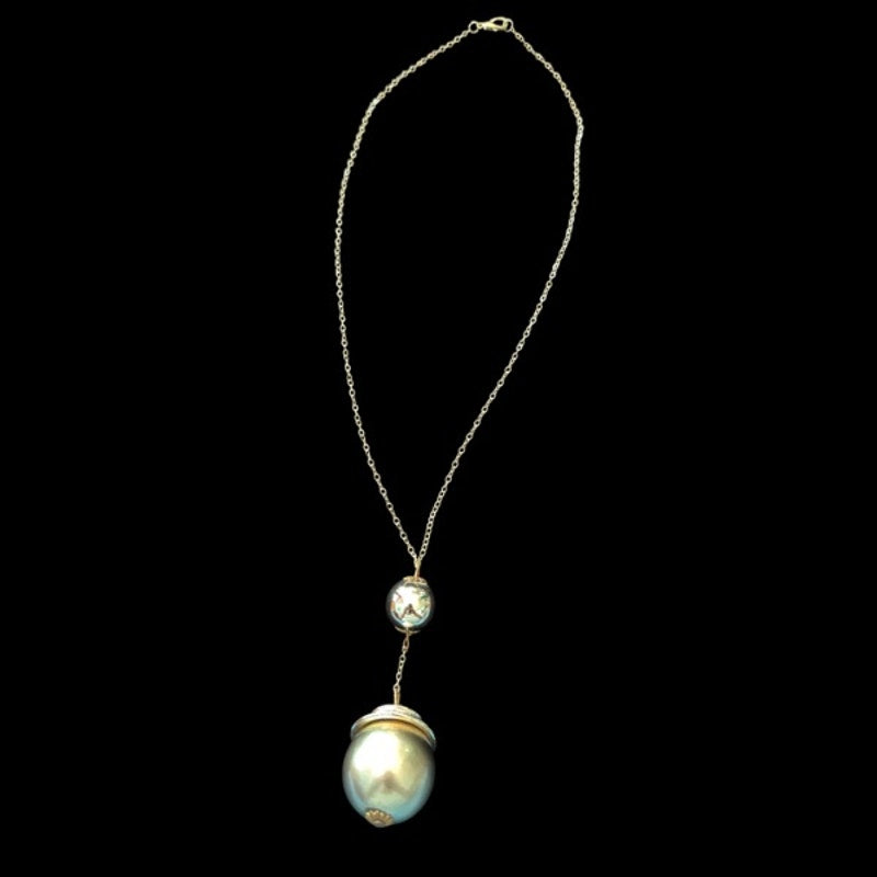 Big Bold Gold Shiny Sphere Drop Pendant Necklace