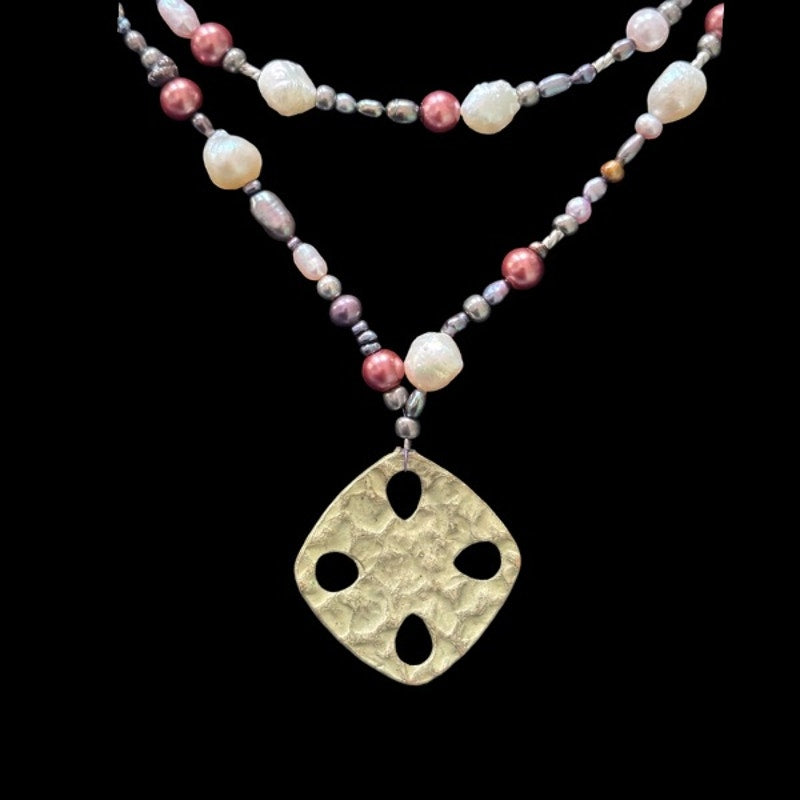 The Royal Buccaneer | Multicolor Double Strand Pearl Bead Pendant Choker Necklace
