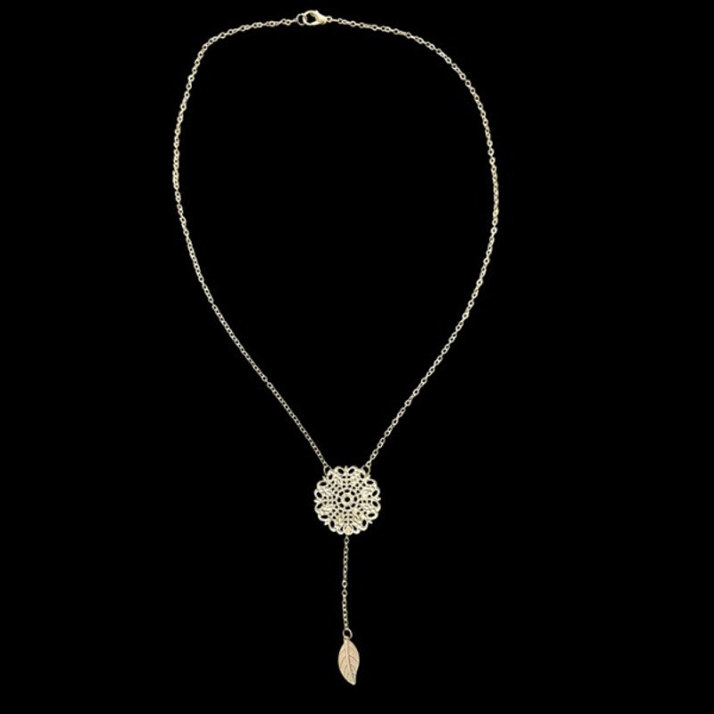 Lacey White Gold Toned Flower & Leaf Charm Layered Drop Pendant Necklace