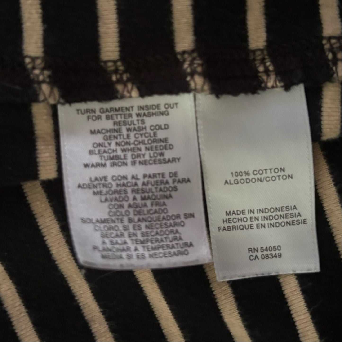 Vintage Sun and Moon Patch Black and Beige Striped 3/4 Sleeve Boat Neck Knit Top (XL)