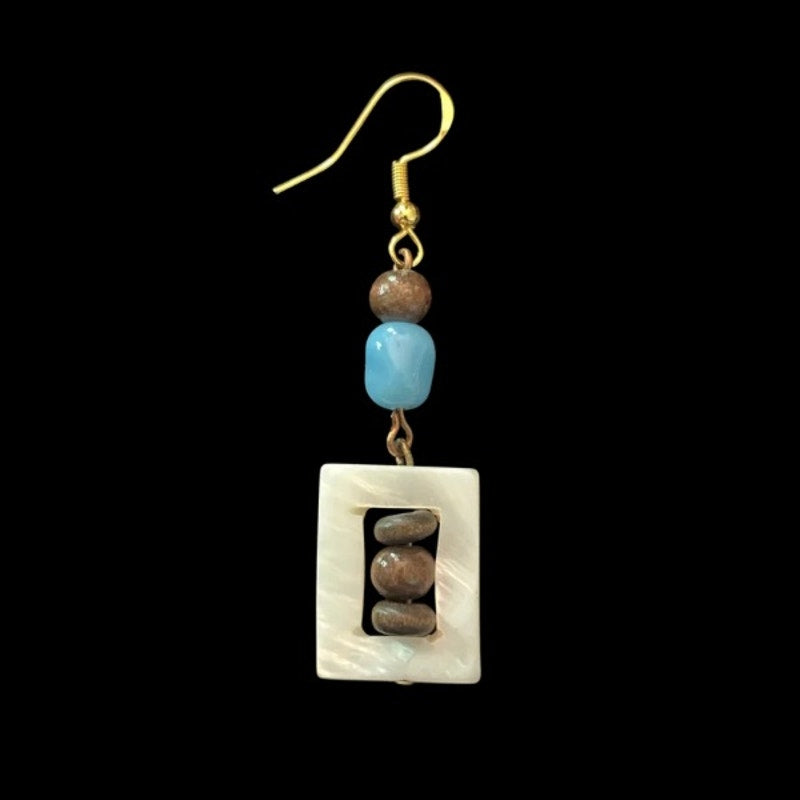 A Shore Thing | Wood, Faux Turquoise, & Shell Beaded Drop Earrings
