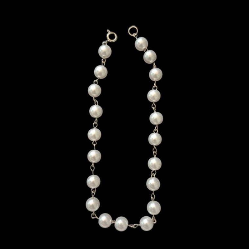 Silver White Pearl Beaded Chain Anklet (L)