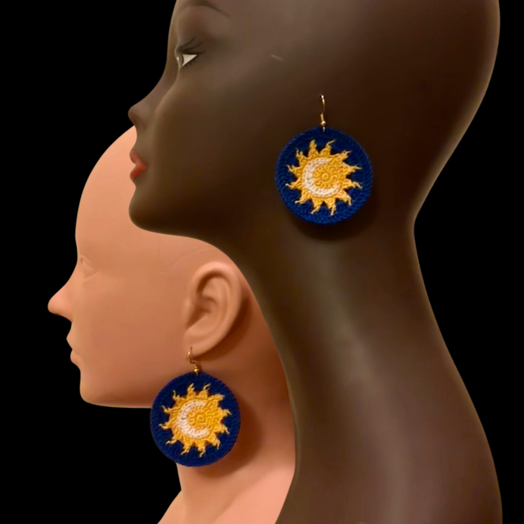 Sun and Moon Disc Micro-crocheted Disc Earrings
