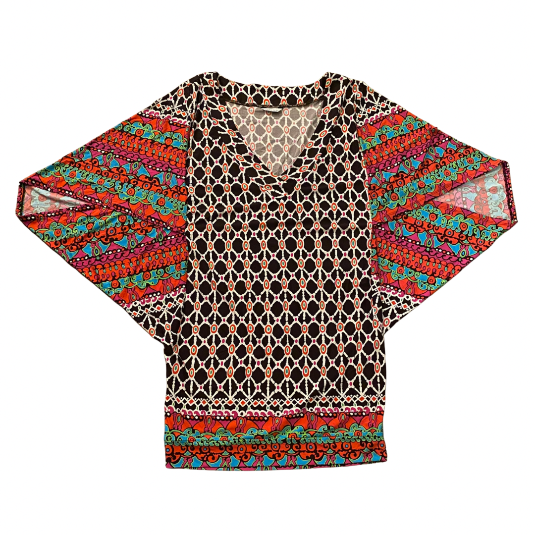 Funky Multicolor Pattern V-Neck Mini Dress/ Swimsuit Cover  (S)