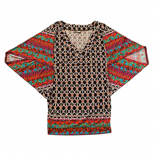 Funky Multicolor Pattern V-Neck Mini Dress/ Swimsuit Cover  (S)