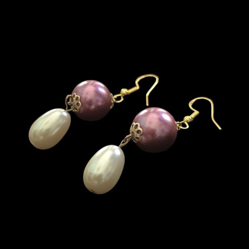 Baroque-Inspired Fuchsia Pink and Cream Pearl Bead Drop Earrings