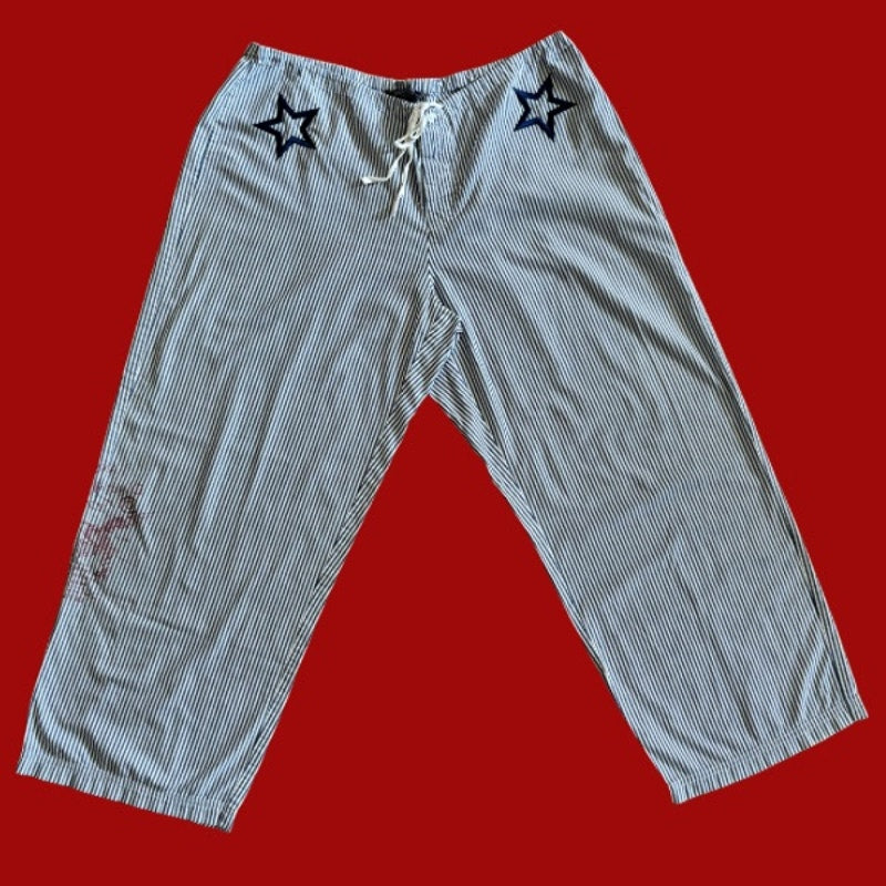 Vintage Navy Star Patch Blue and White Striped Cotton Lounge Pants (L)