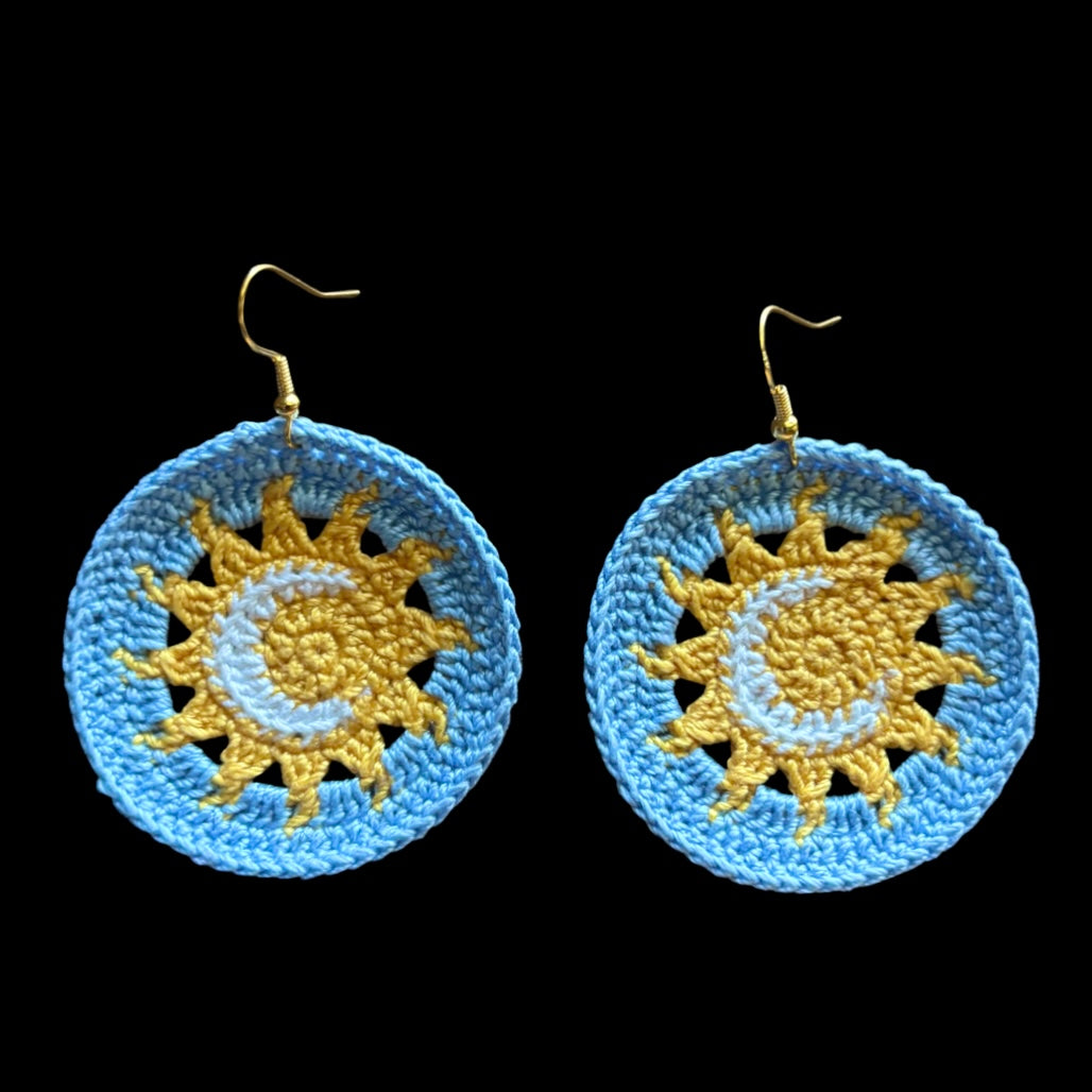 Sun and Moon Disc Micro-crocheted Disc Earrings