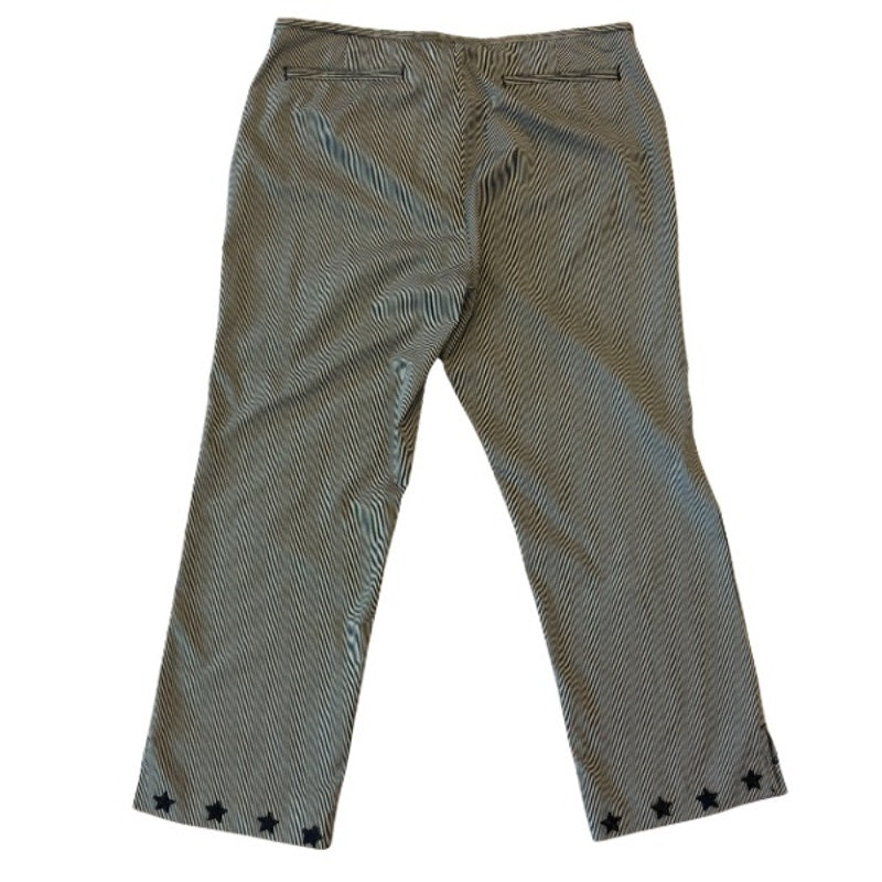 Starry Hem Black and Tan Pinstriped Cotton Blend Capri-length Trousers (12)