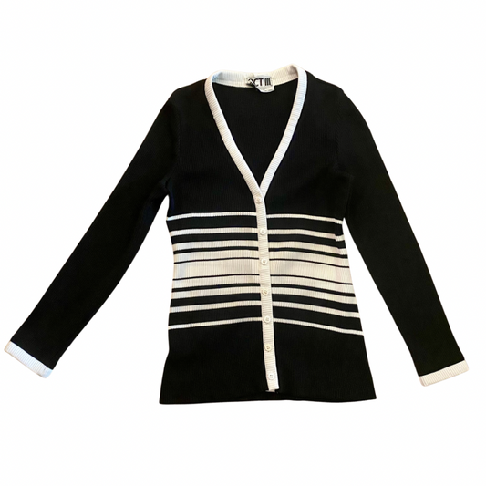 1970’s Black and White Striped Knit Cardigan (S)