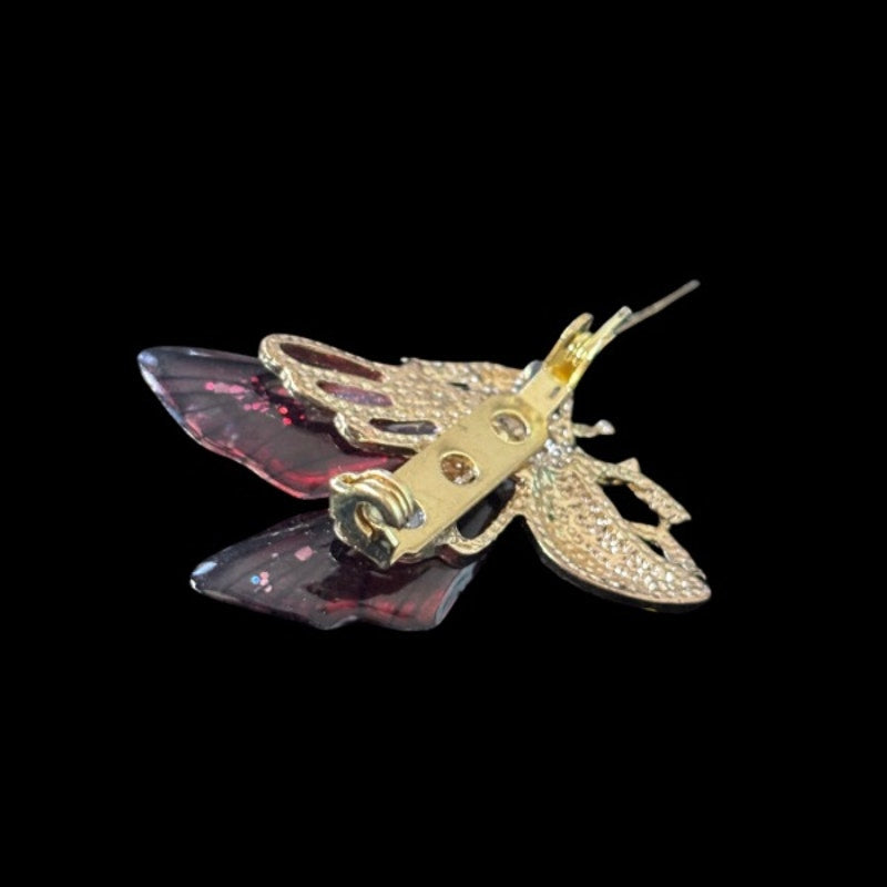Vintage Rhinestone Gold-Toned Pink Glitter Winged Bee Pin