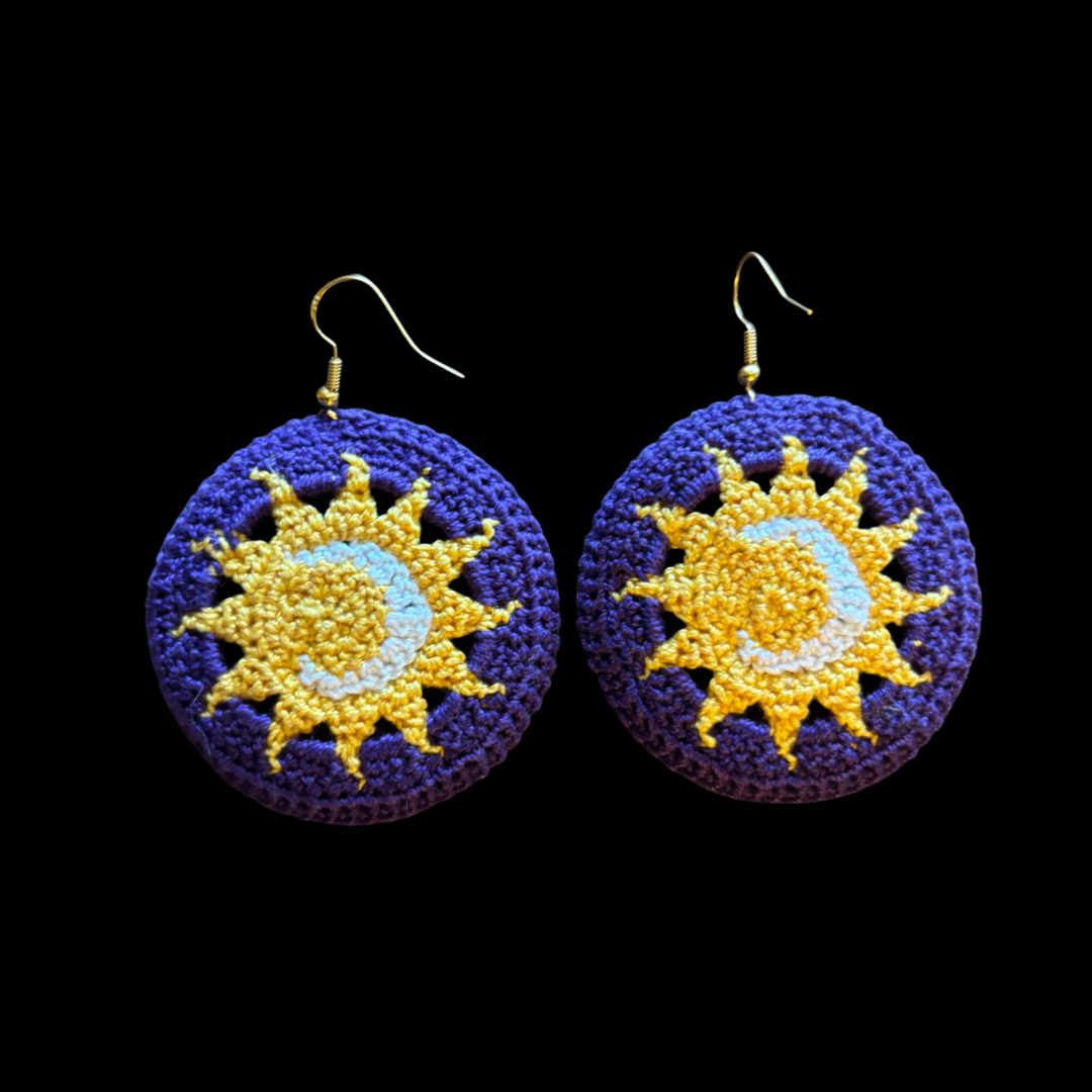 Sun and Moon Disc Micro-crocheted Disc Earrings