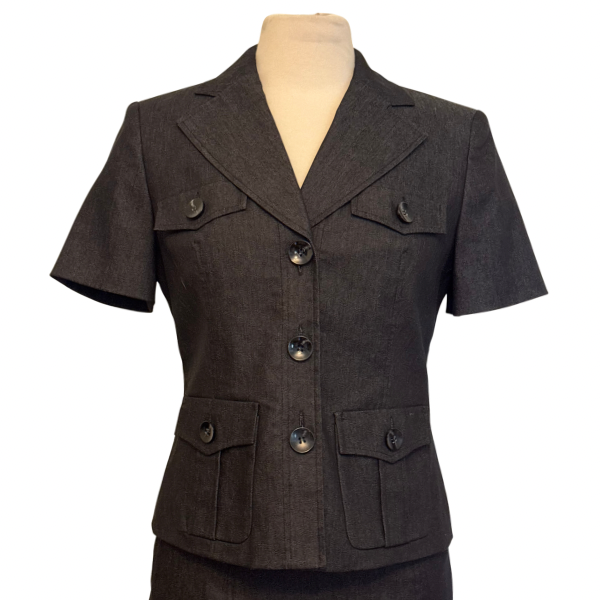 Vintage Dark Wash Denim Short Sleeve Button Down Skirt Suit (6)