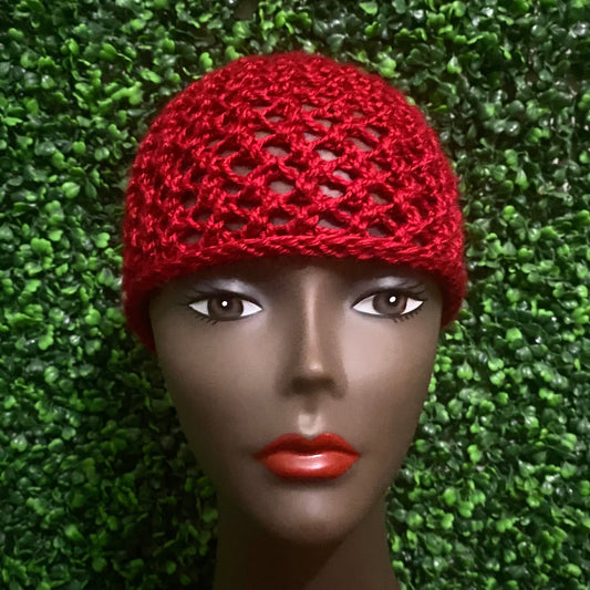 Cherry Red Retro Style Knit Mesh Skull Cap (M/L)