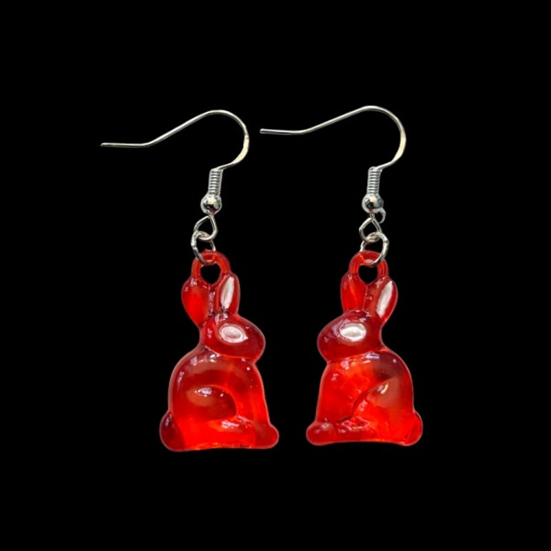 Handpainted Y2K Red Rabbit Charm Earrings