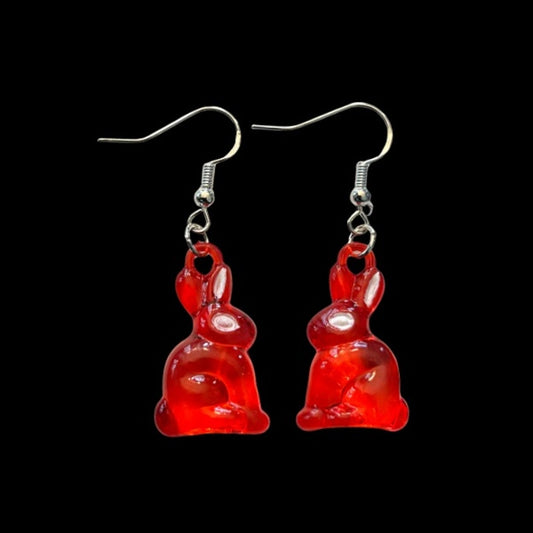 Handpainted Y2K Red Rabbit Charm Earrings