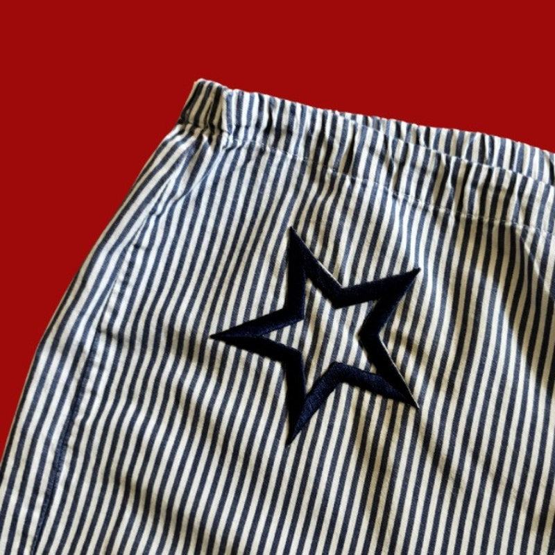 Vintage Navy Star Patch Blue and White Striped Cotton Lounge Pants (L)