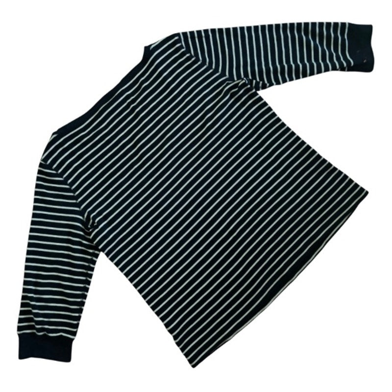 Vintage Sun and Moon Patch Black and Beige Striped 3/4 Sleeve Boat Neck Knit Top (XL)