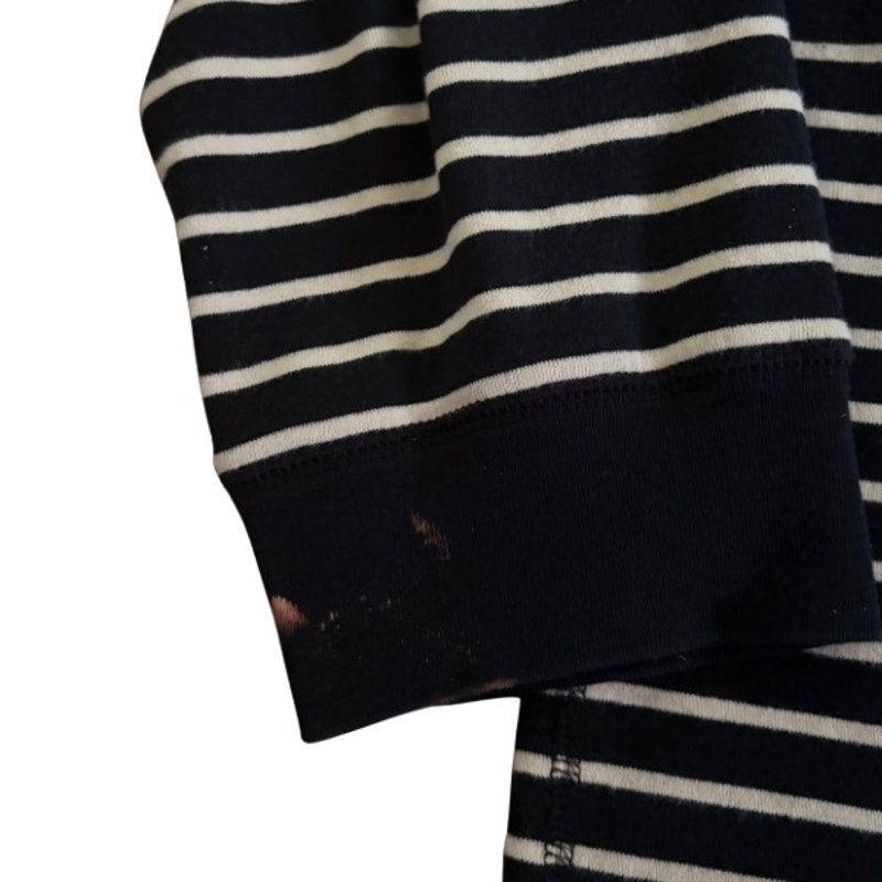 Vintage Sun and Moon Patch Black and Beige Striped 3/4 Sleeve Boat Neck Knit Top (XL)