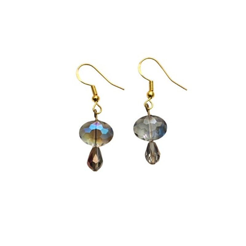 Fairy Tears | Oval AB Sky Blue Crystal & Colorshift Purple/Bronze/Silver Drop Earrings