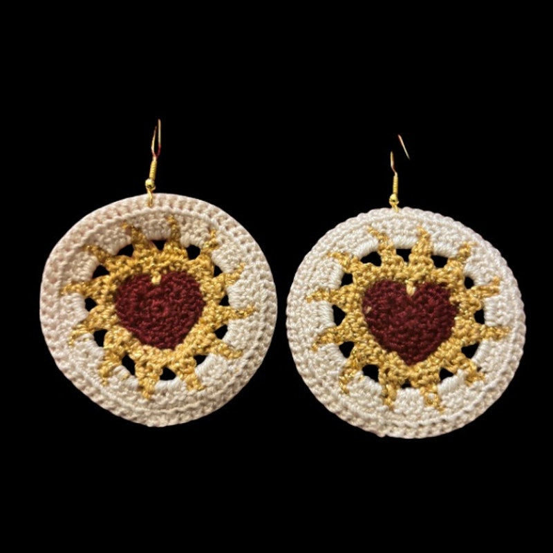 Burgundy, Gold, & Cream Hearts on Fire Micro-crocheted Disc Earrings