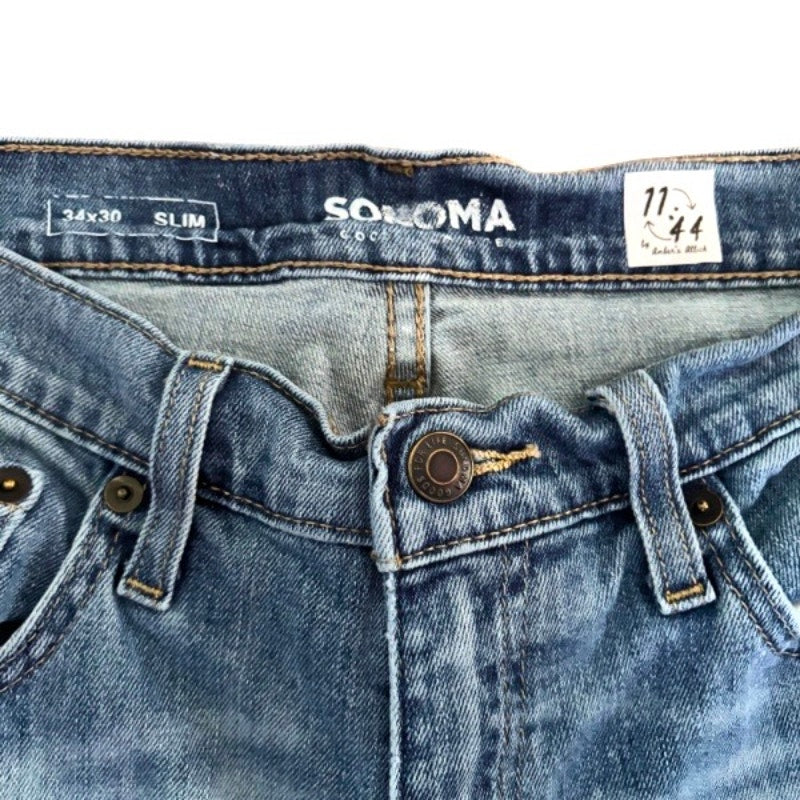 “Falling Leaves” Upcycled Slim Fit Light Wash Jeans (34 x 30)