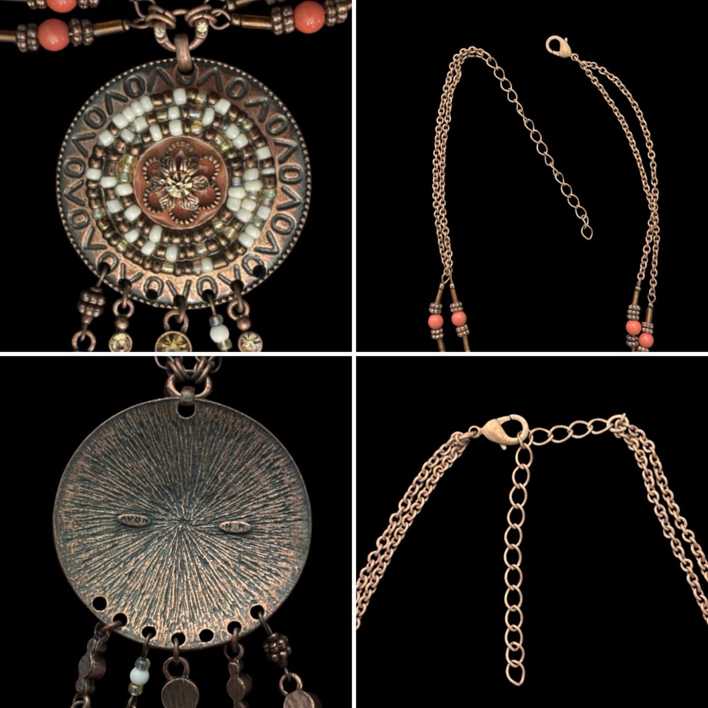 70’s Vntg Avon Copper-toned Beaded Disc Flower Pendent Choker Necklace