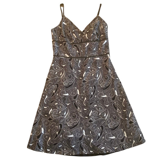 Dark Chocolate Brown & White Paisley Cotton A-Line Spaghetti Strap Dress (8P)